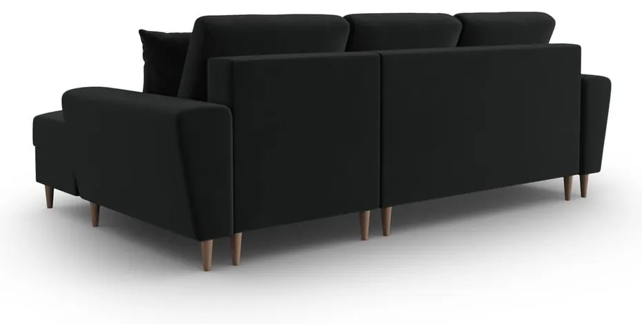 Fekete bársony kinyitható tárolóhelyes sarokkanapé (jobb oldali-heverő résszel) Kyoto – Cosmopolitan Design