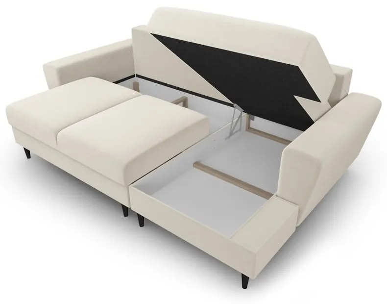 Bézs bársony kinyitható tárolóhelyes sarokkanapé (jobb oldali-heverő résszel) Kyoto – Cosmopolitan Design