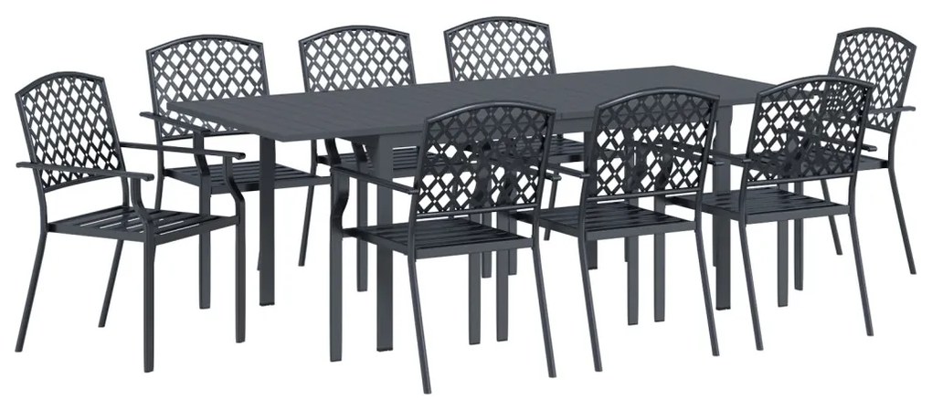 9 Részes Előszobai Bútor Szett Anthracite Acél, Bővíthető Kerti Asztal Anthracite (140-210)x90x73 cm Acél, Kerti Székek 4 db Üstackoló Anthracite Acél