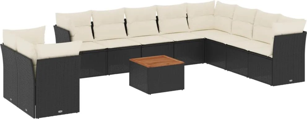 vidaXL 11 részes fekete polyrattan kerti ülőgarnitúra párnákkal