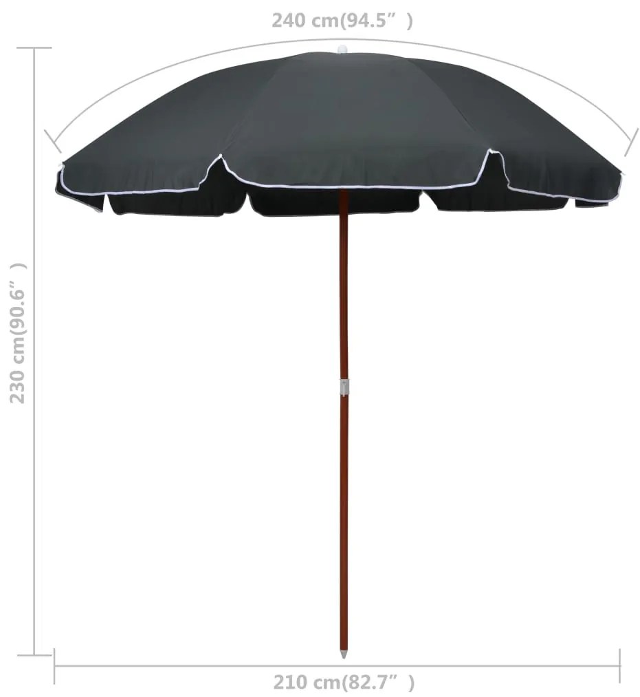 Antracitszürke napernyő acélrúddal 240 cm