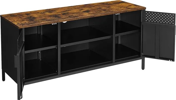 TV szekrény, 2 ajtóval, polcokkal, rusztikus barna és fekete 120x40x55cm