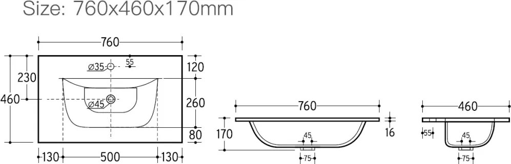 TMP SLIM STRIPE 75 fali függesztett fürdőszobabútor - SKY E-8099-75 porcelán mosdóval - 75 x 46 cm