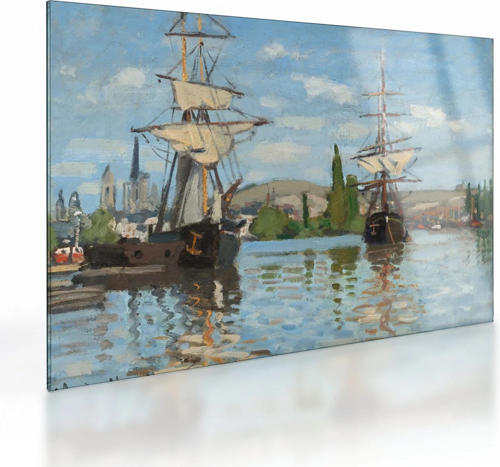 Üveg kép - Claude Monet, Ships Riding on the Seine at Rouen, reprodukciók (70x50 cm)