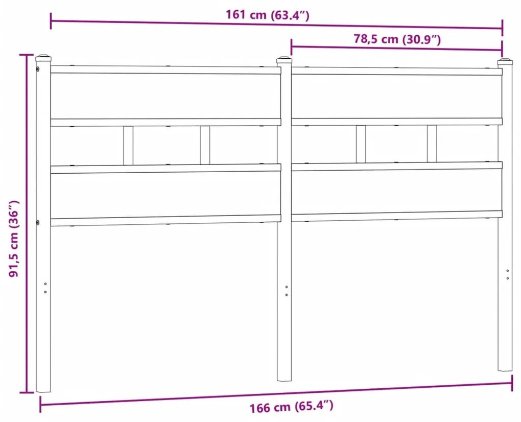 füstös tölgy színű szerelt fa és vas fejtámla 160 cm