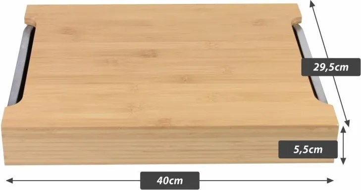 Bambusz vágódeszka alumínium csepptálca 40 x 30 x 6 cm