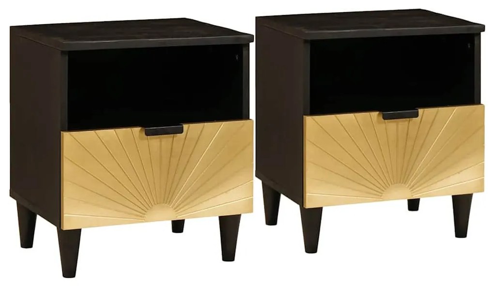 Éjjeli asztal fiókkal 2 pcs Fekete és Arany 40 x 33 x 46 cm