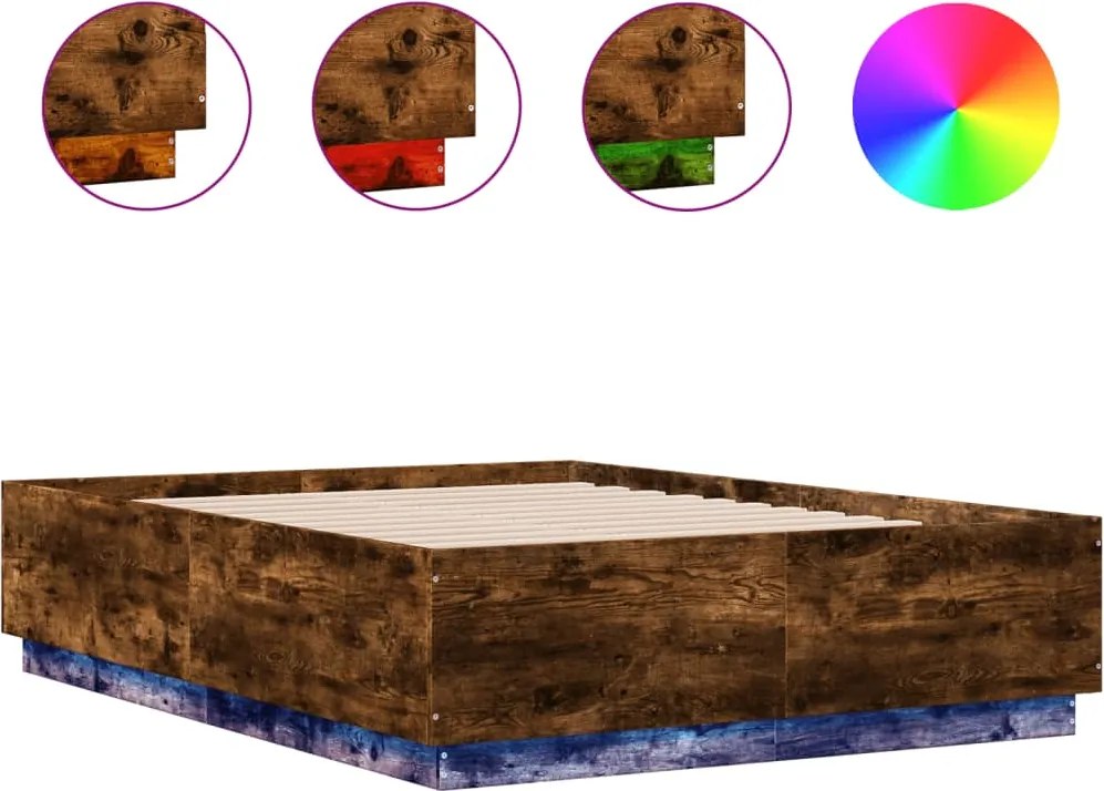 vidaXL füstös tölgy színű szerelt fa ágykeret LED-del 120 x 190 cm