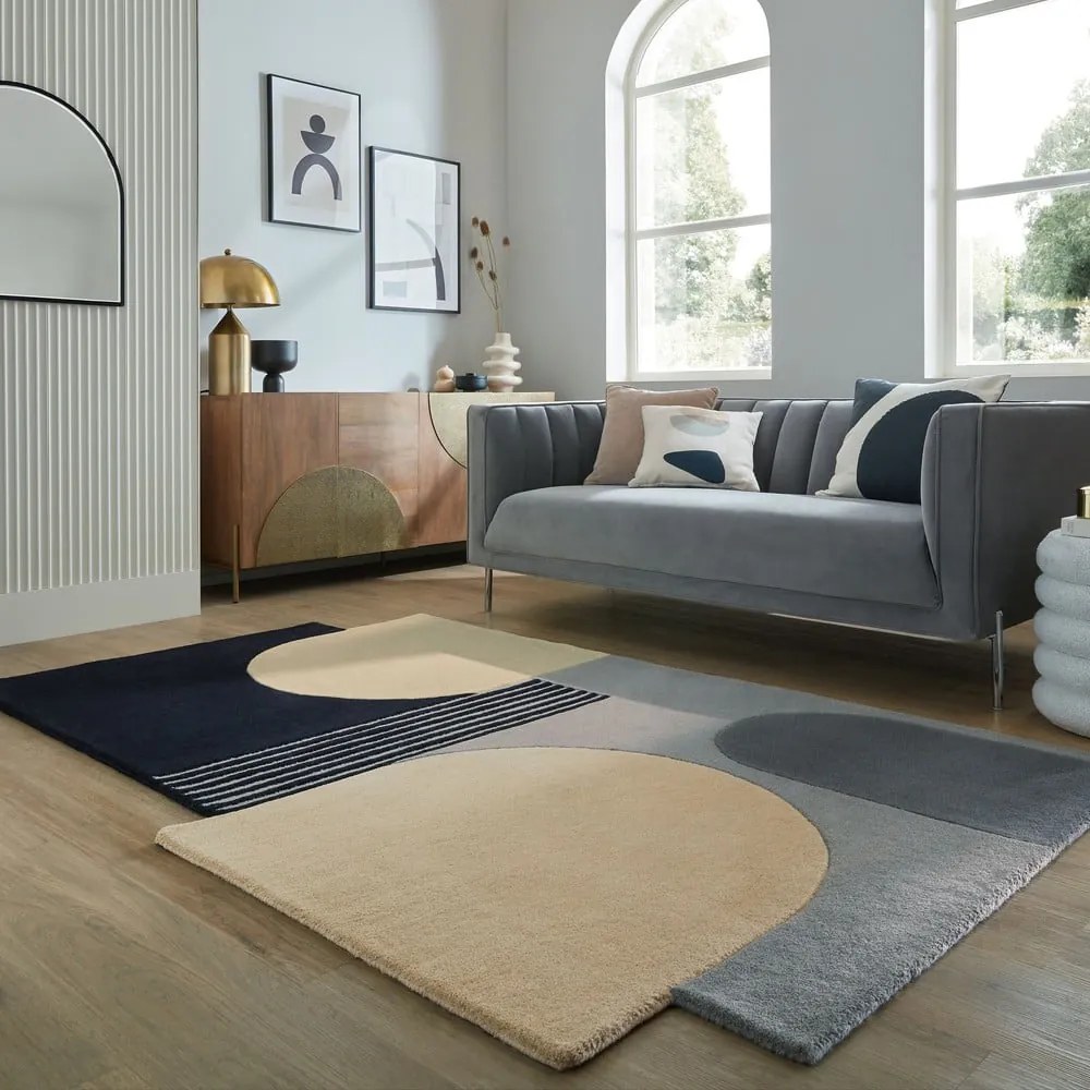 Fekete-szürke kézi szövésű gyapjú szőnyeg 200x290 cm Lozenge Monochrome – Flair Rugs