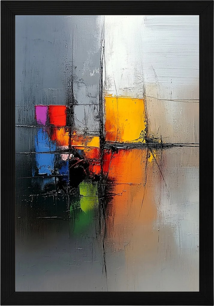 Poszter Keret Fa Absztrakt Színes Négyzetek Modern Art 3D 40x60