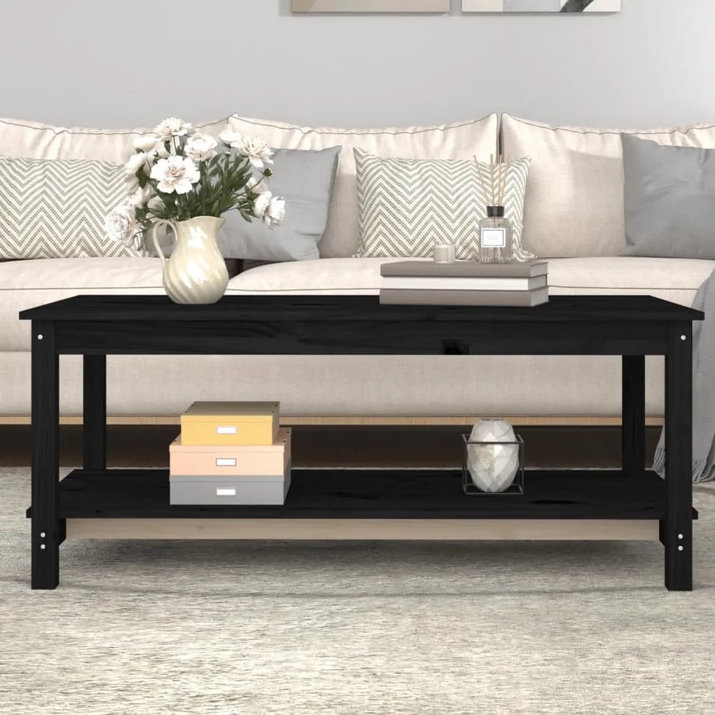 Fekete tömör fenyőfa dohányzóasztal 110 x 55 x 45 cm