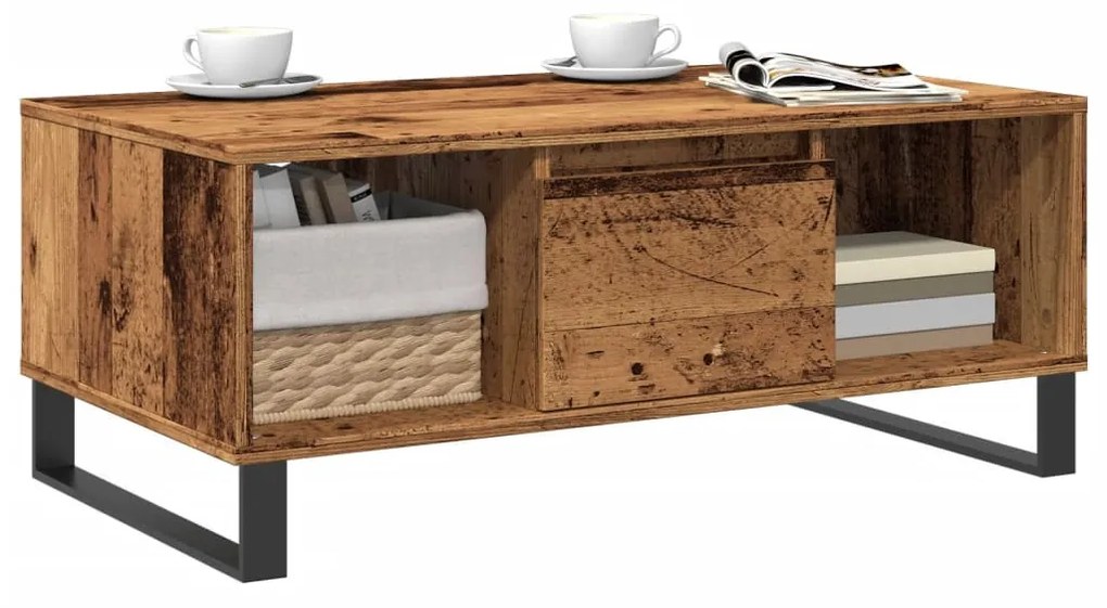 antik fa színű szerelt fa dohányzóasztal 90 x 50 x 36,5 cm