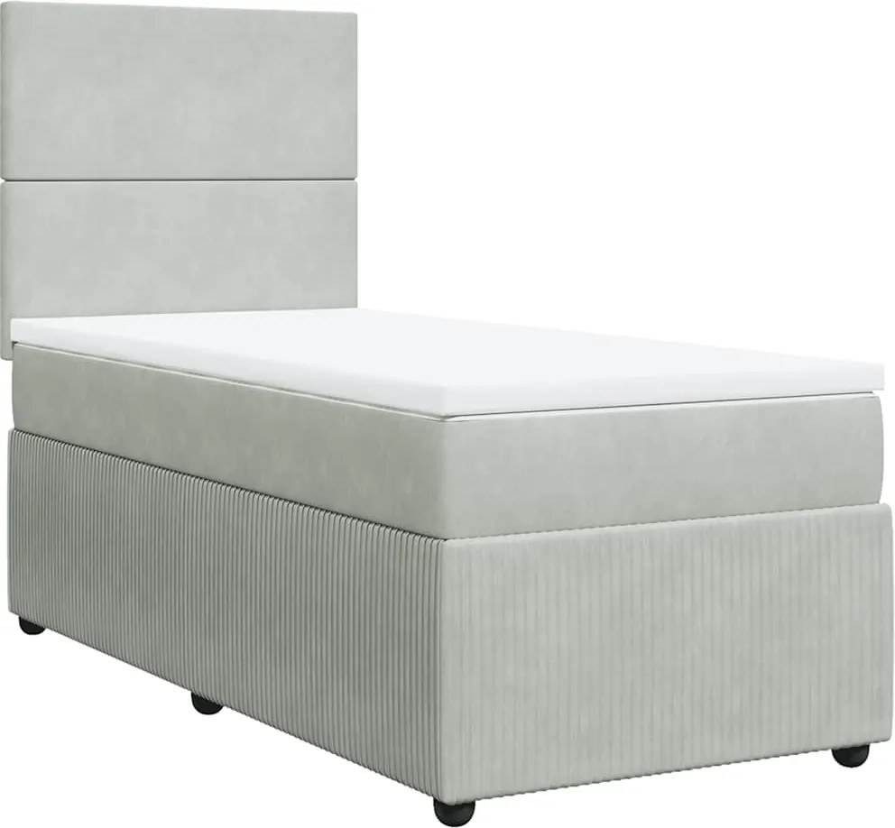 vidaXL világosszürke bársony rugós ágy matraccal 80 x 200 cm