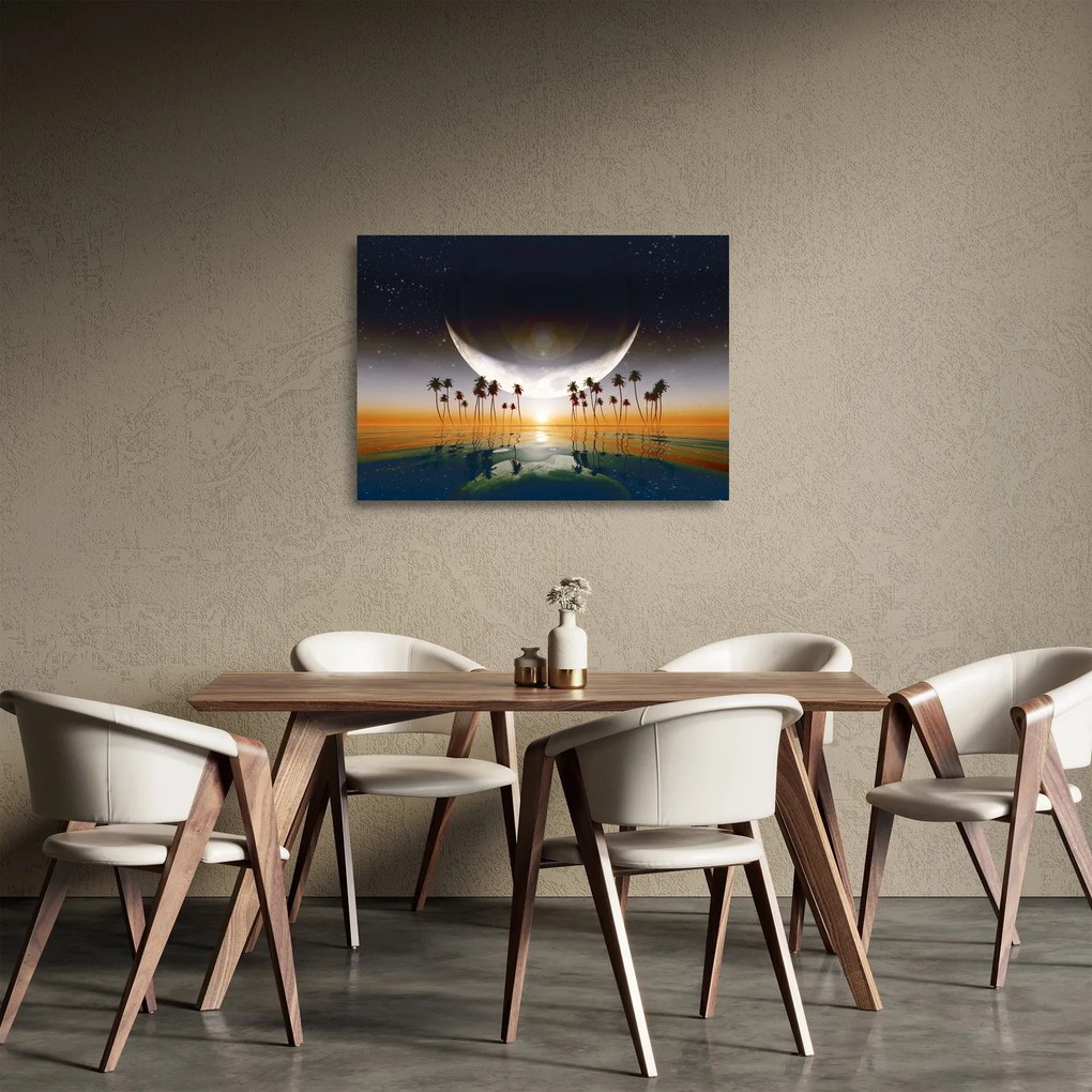 Kép - Hold a pálmafák felett (üvegen) (70x50 cm)