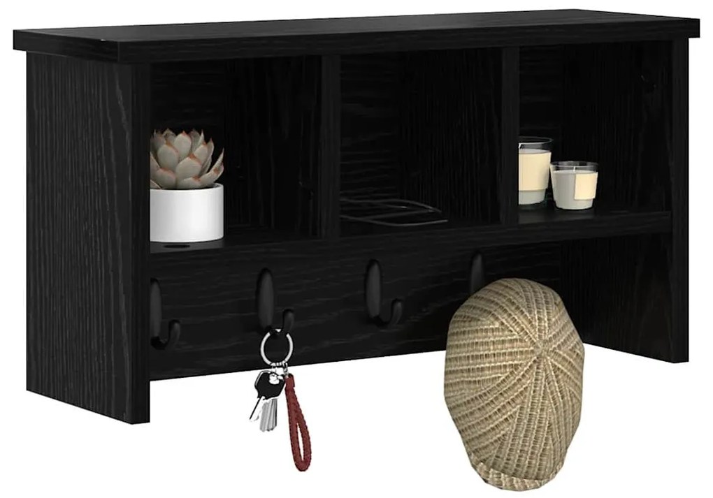 Fali Kabáthorog polcokkal Musta tammi 50 x 16 x 26 cm Faanyag