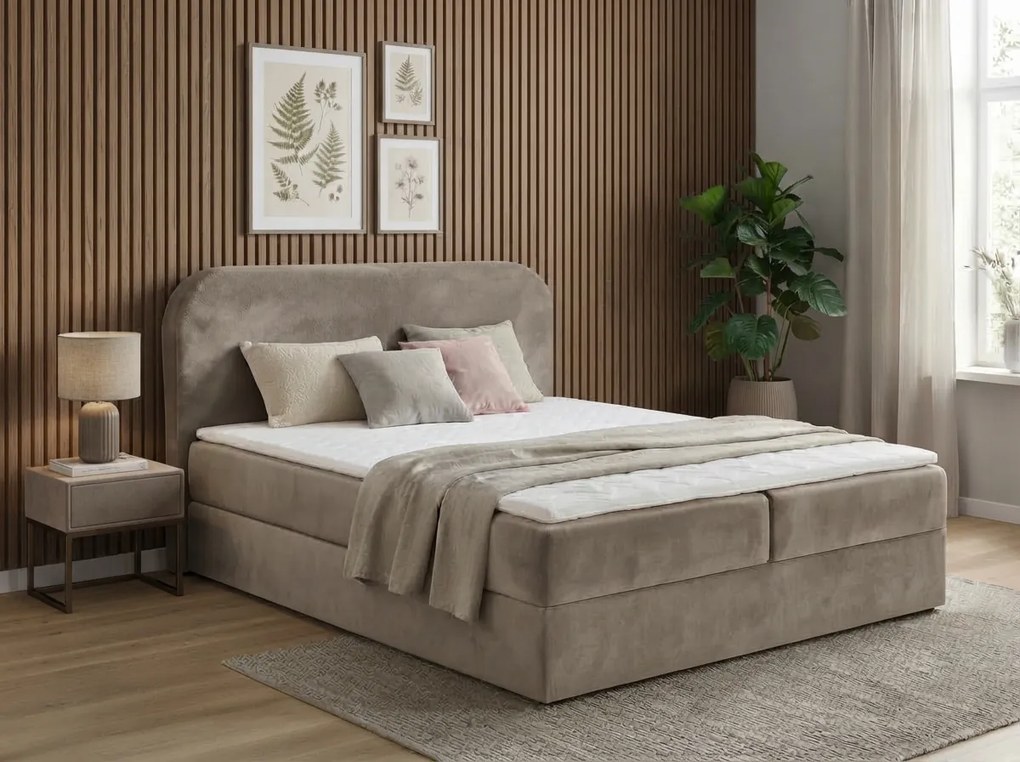 Kárpitozott boxspring ágy FORENA 160x200 cm bézs Matrac: Bonell rugós matrac