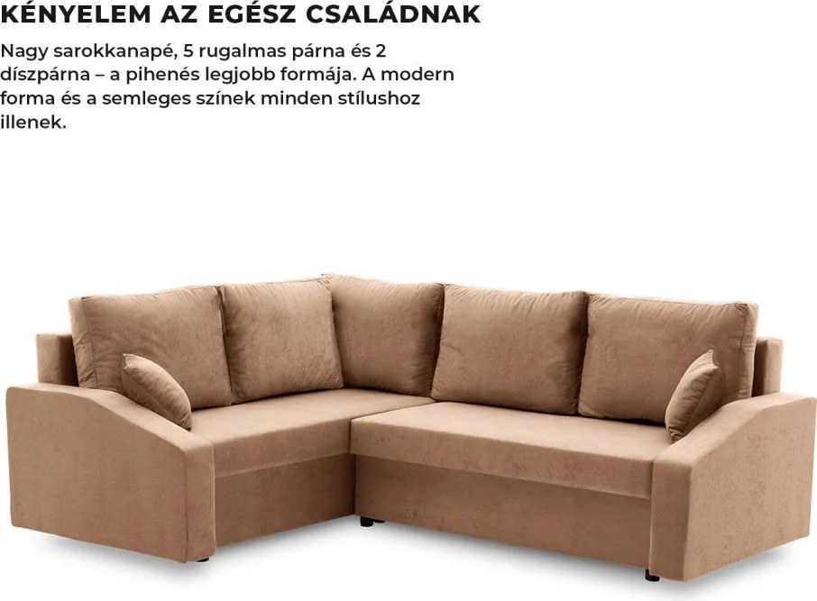 Grande Plus sarokkanapé, baloldali, szövet anyag, barna