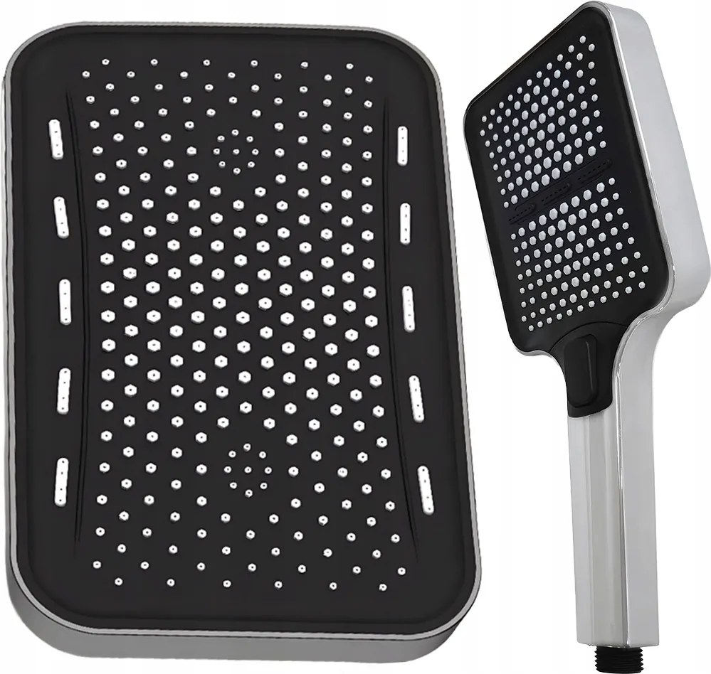 Zuhanyszett: Esőztető És Fülhallgató Téglalap Alakú Fekete Króm