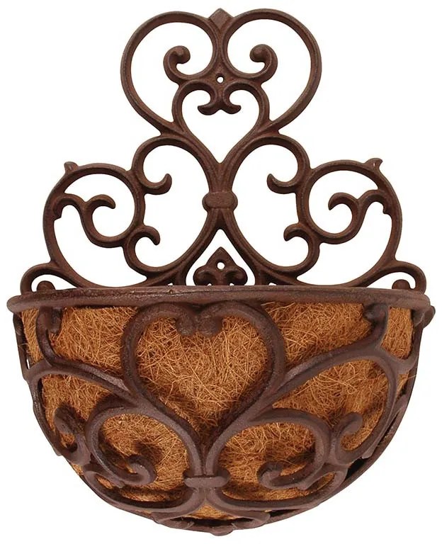 Öntöttvas fali virágtartó kókuszrost betéttel, 29 x 37 cm