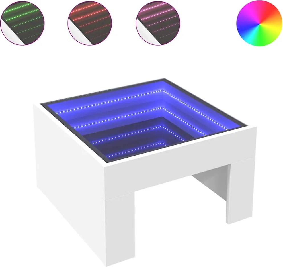 vidaXL fehér végtelen hatású LED-es dohányzóasztal 50 x 50 x 30 cm