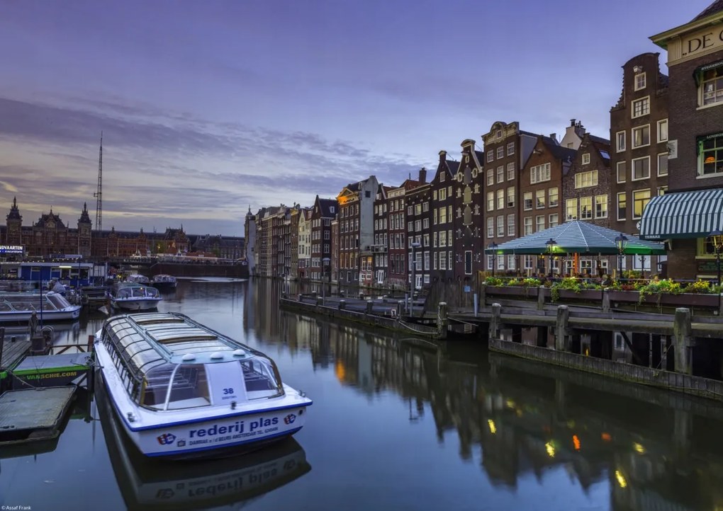 Poszter 42x29,7cm Amszterdami csatorna csónakokkal, Assaf Frank