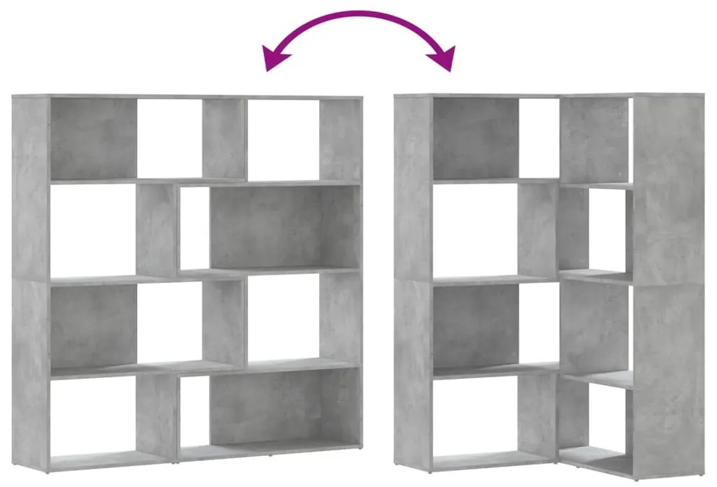 4 szintes betonszürke szerelt fa sarokkönyvespolc 85x85x140 cm