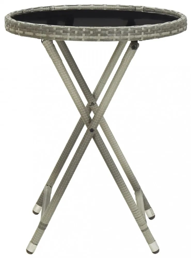 szürke polyrattan és edzett üveg teázóasztal 60 cm