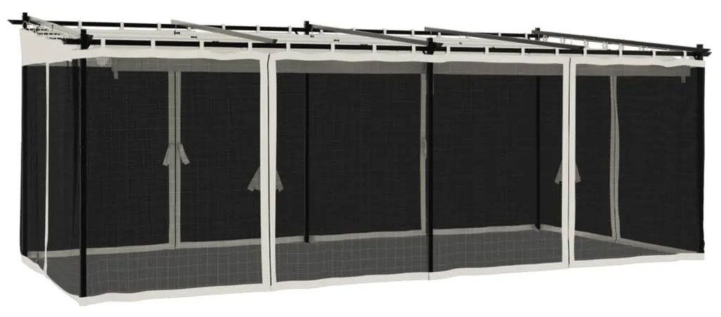 krémszínű acél pavilon hálós oldalakkal 6 x 3 m