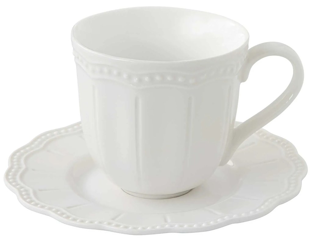 Elite White fehér porcelán teás csésze aljjal domború mintával 250 ml