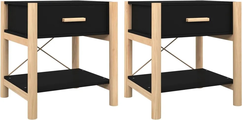 vidaXL 2 db fekete szerelt fa ágy melletti asztal 42 x 38 x 45 cm