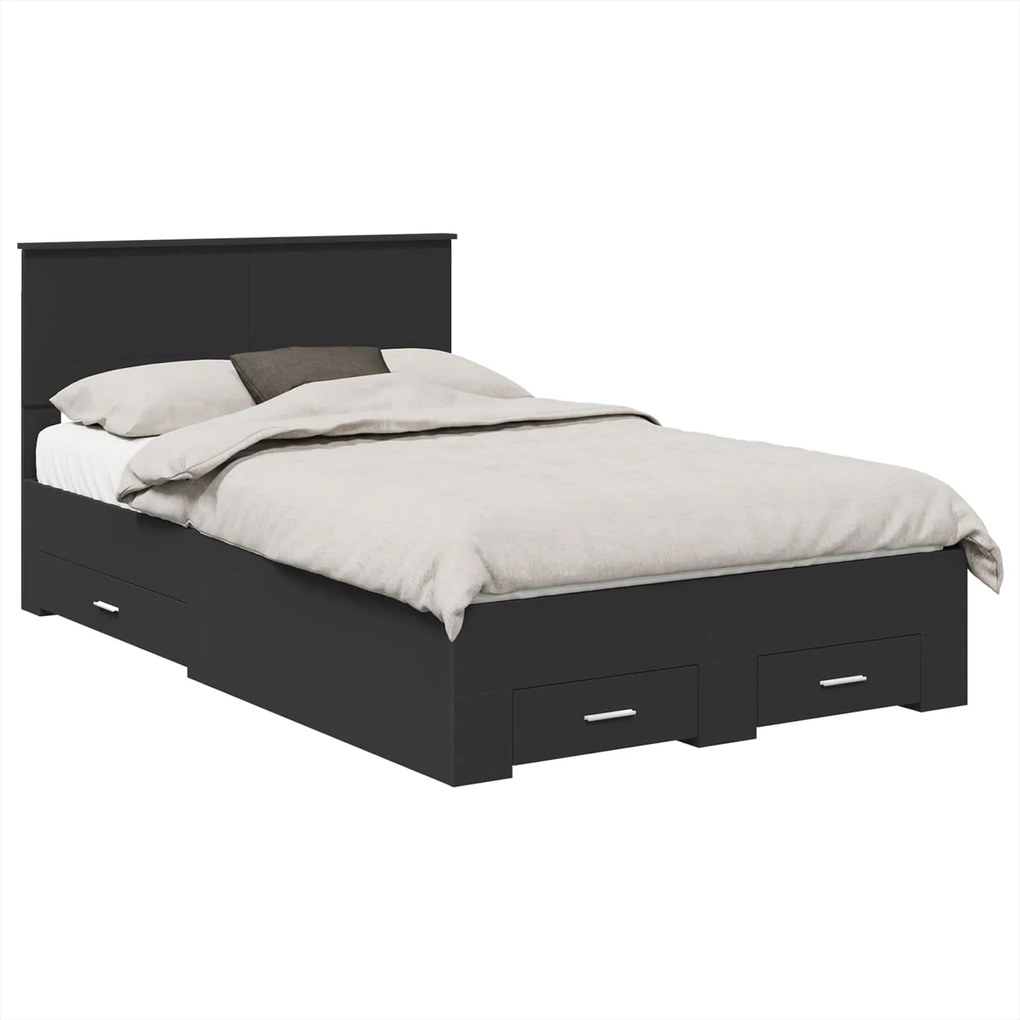 vidaXL Ágykeret fejtámlával fiókkal Fekete 135 x 190 cm Faanyag