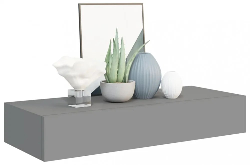 szürke MDF falra szerelhető fiókos polc 60 x 23,5 x 10 cm