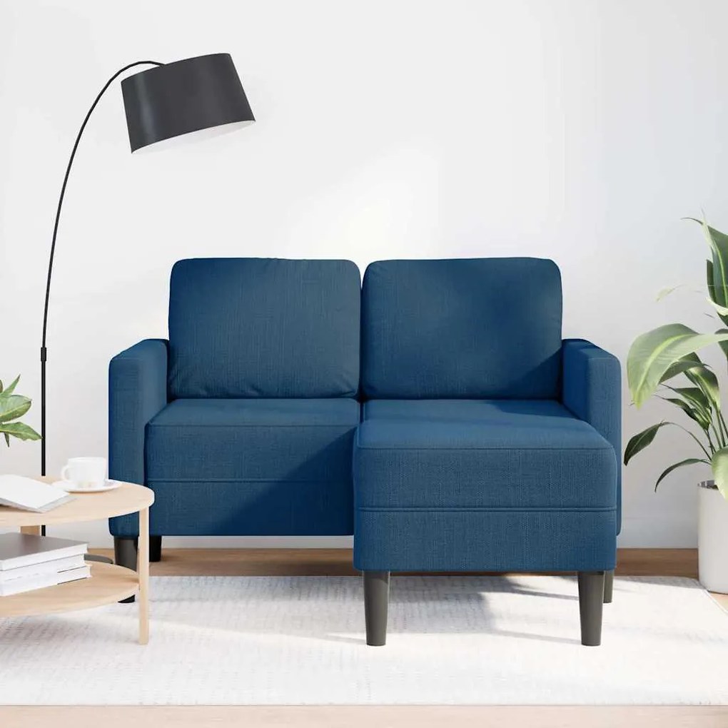 kék anyagból 2 üléses kanapé L-alakú kanapéval 125 cm