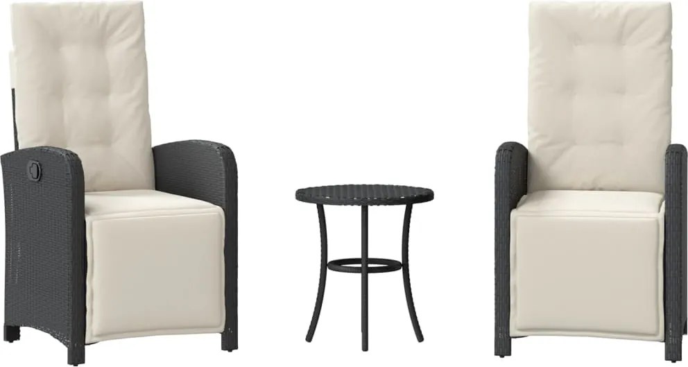 vidaXL 3 részes fekete polyrattan bisztrógarnitúra párnával