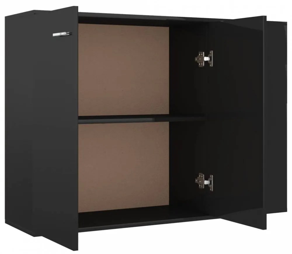 Magasfényű fekete forgácslap tálalószekrény 105 x 30 x 75 cm