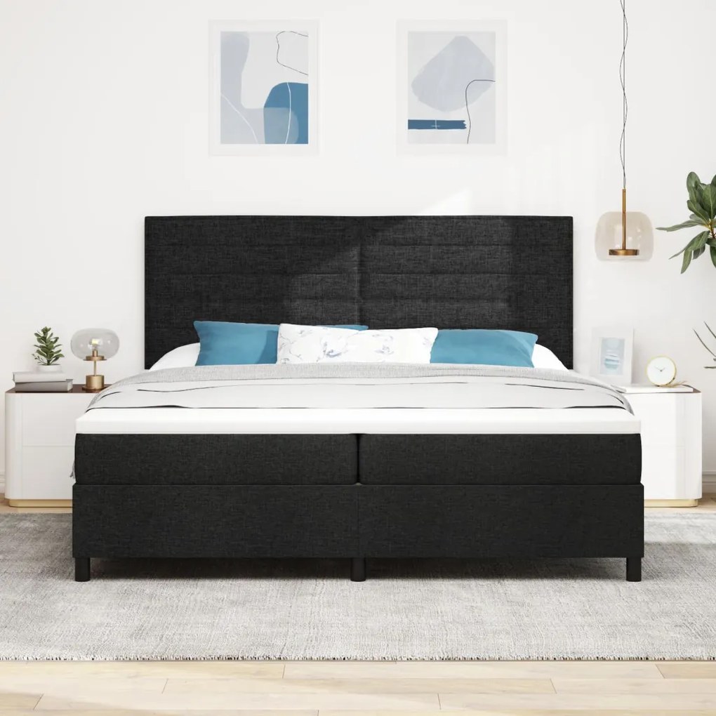 Box Spring Ágy Matraccal Fekete 200x200 cm Szövet