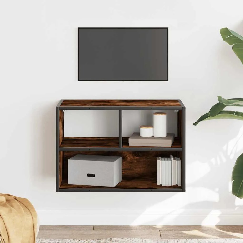 füstös tölgy színű szerelt fa és fém TV-szekrény 60x31x39,5 cm