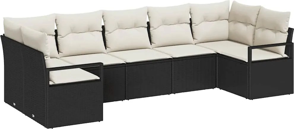 vidaXL Kerti Kanapé Szett párnával 7 pcs Fekete és Fehér polirattan