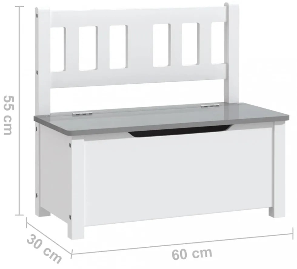 fehér-szürke MDF gyermek tárolópad 60 x 30 x 55 cm