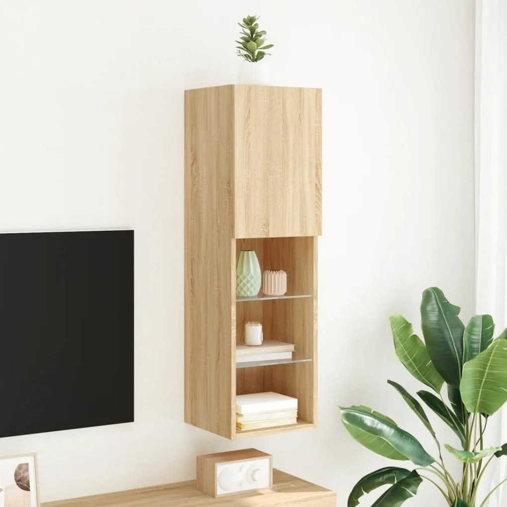 sonoma tölgy színű TV-szekrény LED-lámpákkal 30,5 x 30 x 102 cm