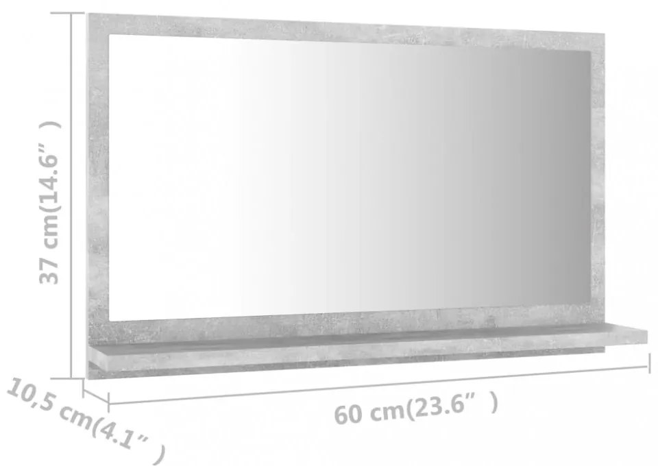 betonszürke forgácslap fürdőszobai tükör 60 x 10,5 x 37 cm
