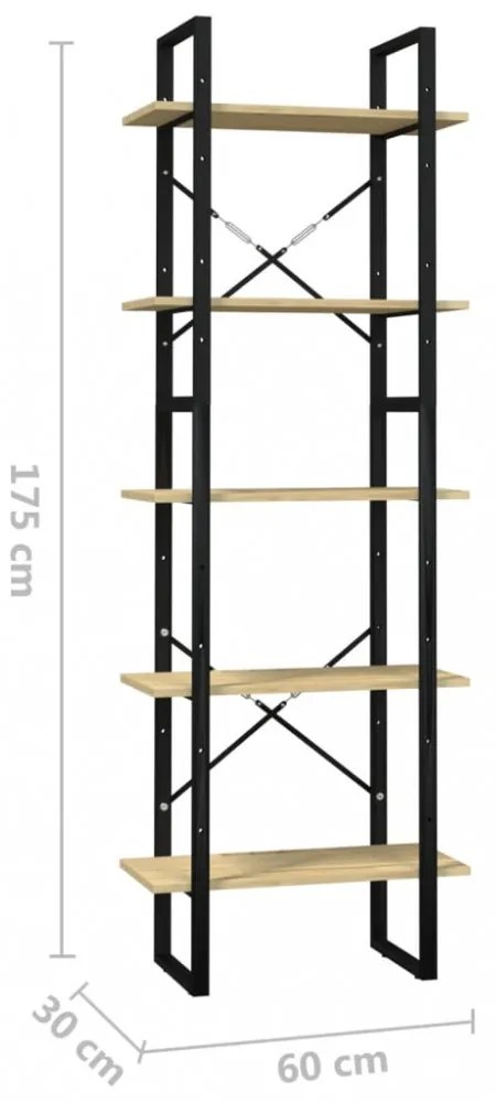 ötszintes fenyőfa könyvszekrény 60 x 30 x 175 cm