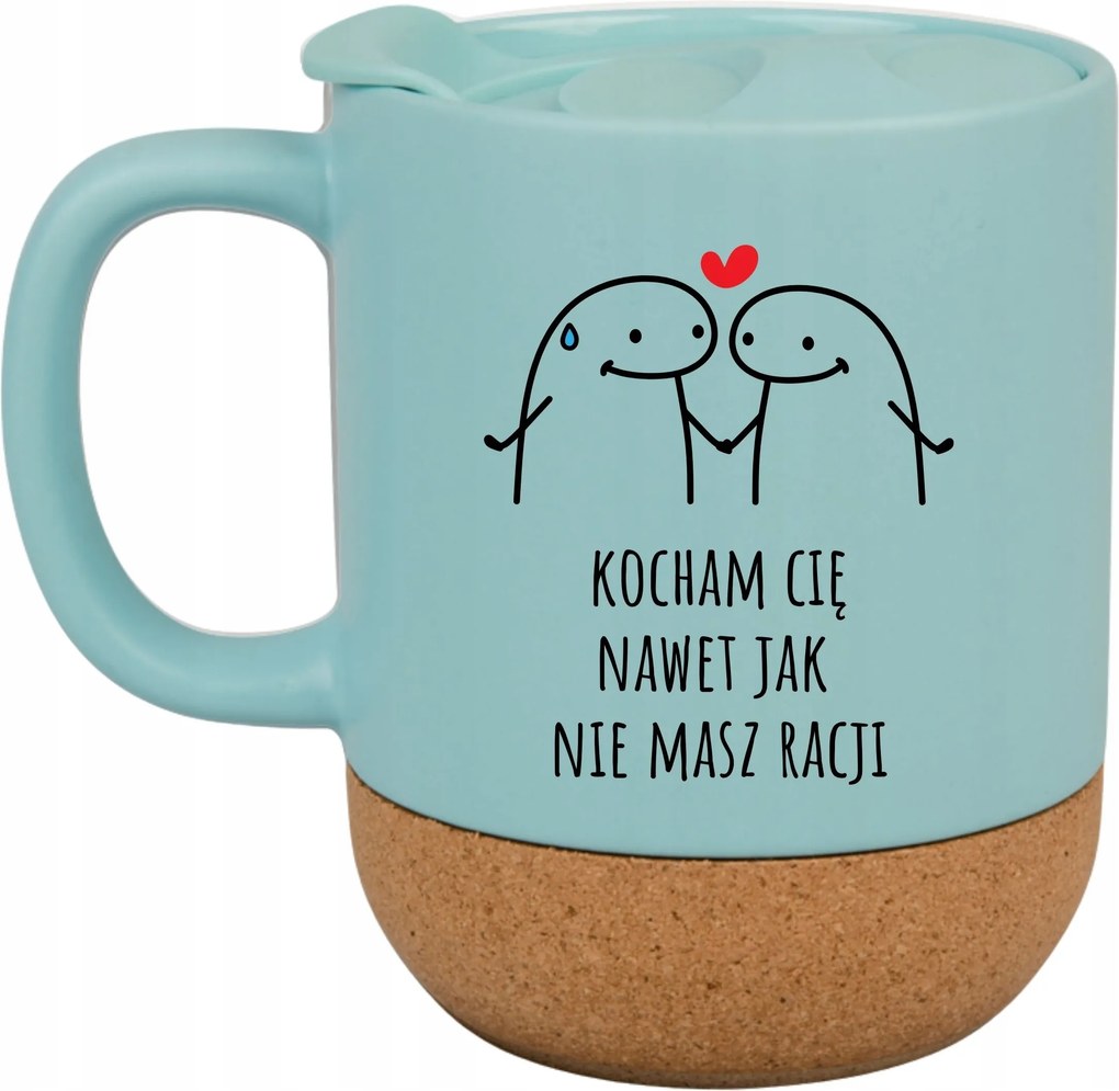 Kék Bögre Fedéllel És Parafa Aljjal Ajándék Szeretlek