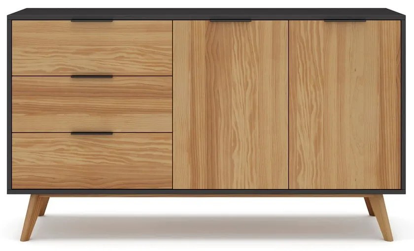 Fekete-natúr színű borovi fenyő alacsony komód 140x81 cm Lavis – Marckeric