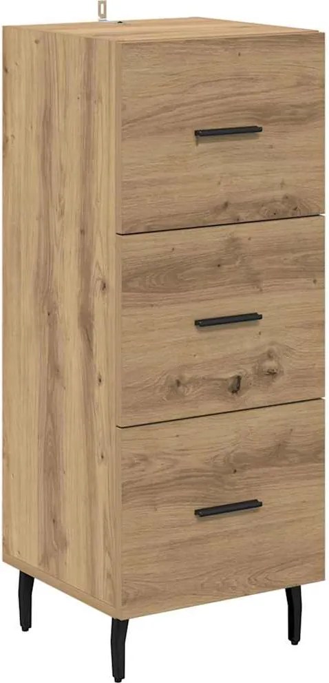 vidaXL Széf fiókkal kézműves tölgy 34 x 34.5 x 90 cm Faanyag