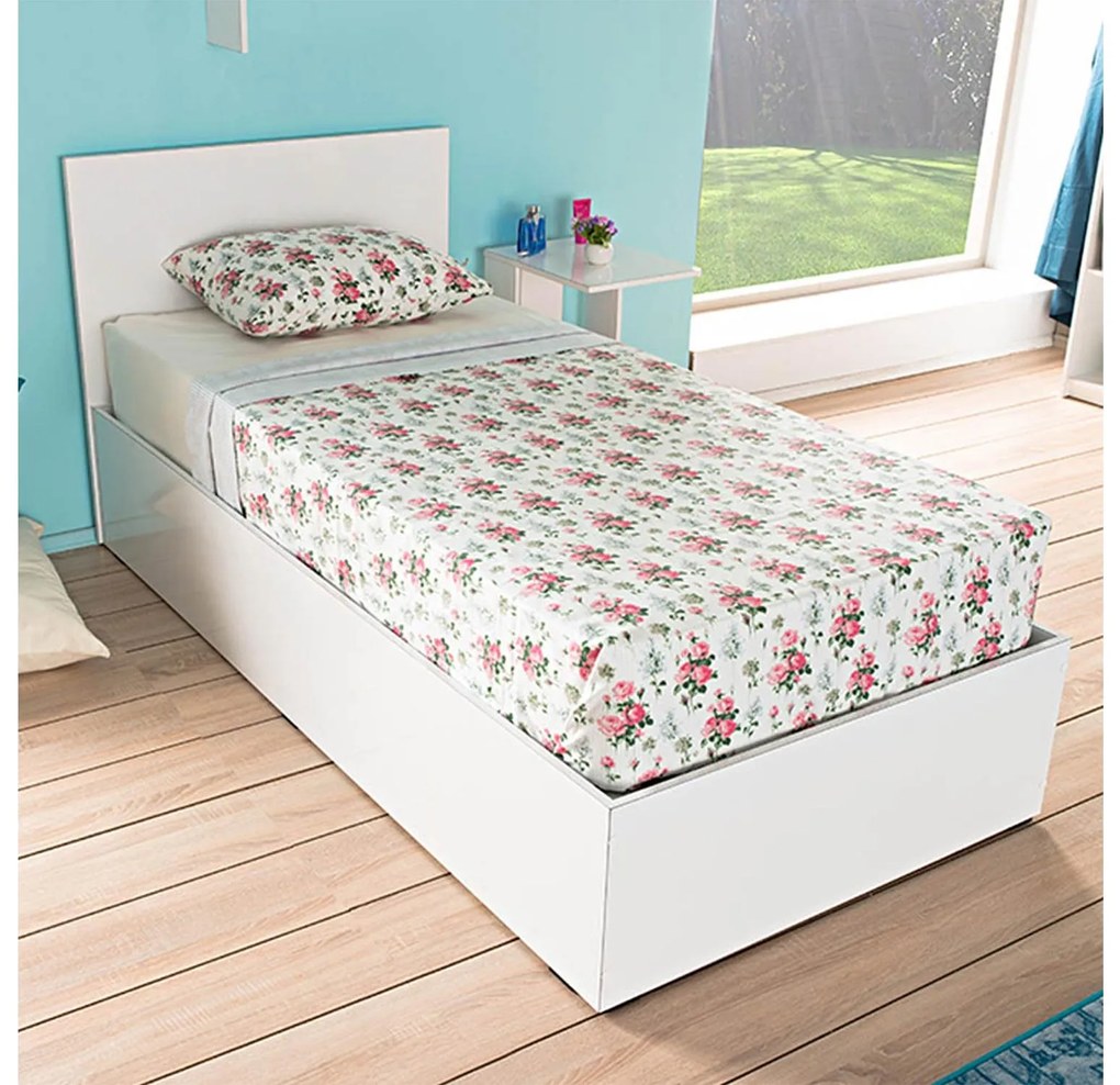 Egyszemélyes ágy 90 cm Kalabora (ágyráccsal) (tárolóhellyel) (fehér). 1108497