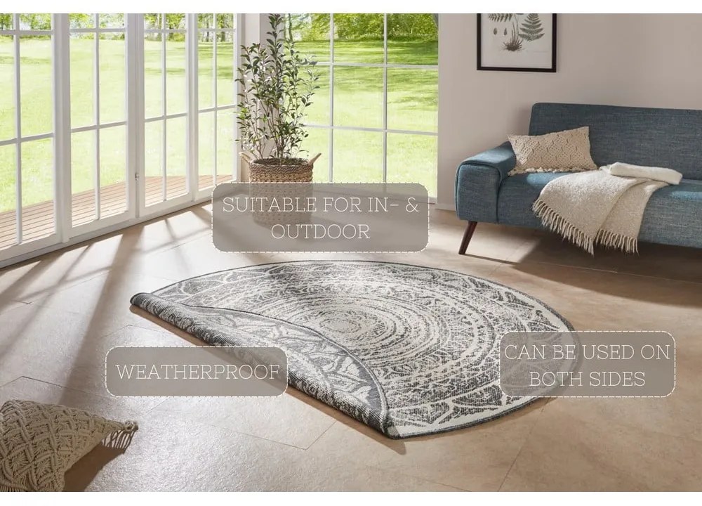 Siruma szürke-krémszínű kültéri szőnyeg, ø 140 cm - NORTHRUGS