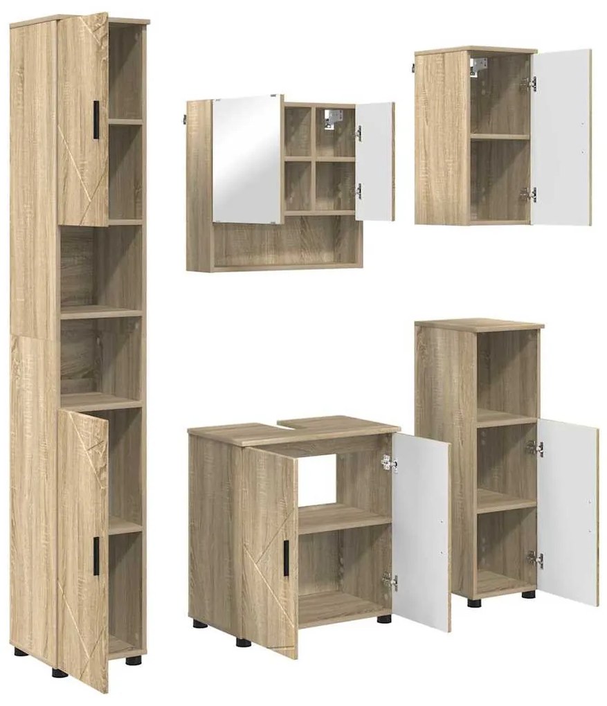 Fürdőszoba bútor szett 5 pcs sonoma tölgy 61 x 35 x 64 cm
