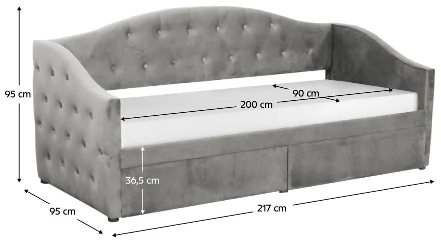 Egyszemélyes ágy (heverő) 90 cm Zonas (szürke) (ágyráccsal)  (tárolóhellyel). 1116569