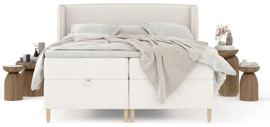 Krémszínű ágyneműtartós boxspring ágy 200x200 cm Monpelli – Maison de Rêve
